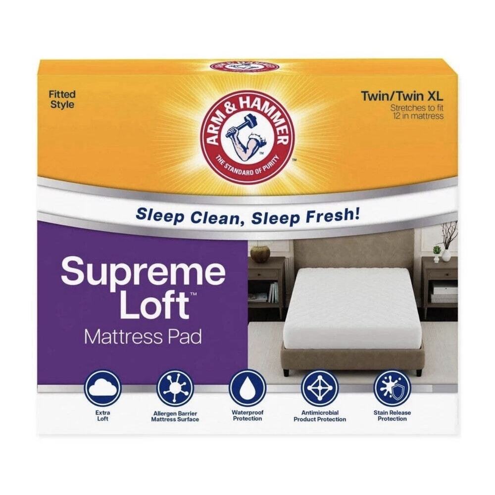 Arm & Hammer Supreme Loft Twin/Twin XL Mattress Pad Waterproof Barrier NEW